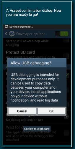 USB debugging mode on device