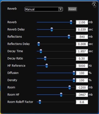 6.7.6 Reverb 1 Preset Click the dropdown box to view current preset parameters or select Manual Mode to change parameters under the Advanced Settings Panel.