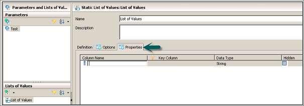 Following properties can be edited for LOVs: Column Name: This is used to edit the name of the column.