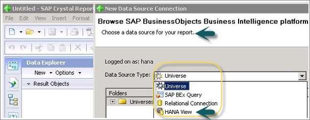 20. SAP HANA BI Development Connecting Crystal to HANA Views To use Crystal Reports on top of SAP HANA views, you can use an OLAP connection, which directly points to the Business Layer in HANA Views.