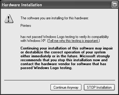 Chapter 1: Installing ATX Document Manager During the installation, a Hardware Installation dialog box displays: 12. Click Continue Anyway.
