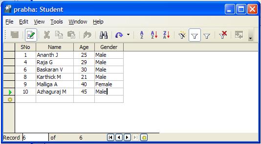 Create a database table to store name, age and sex of ten students.