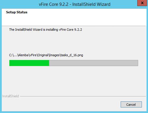 21. The vfire Core files are copied to the computer. This may take several minutes. You will be prompted that IIS must be stopped if this has not already been done. Select Yes to continue. 22.