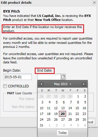 Editing an Uncontrolled Data Recipient: Use the Edit button to make changes to previously entered Data Recipients, Locations, or Products.