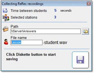 Collecting students recordings Click the Save-button to open Collecting ReRec recording -window If you want to change path where answers will be collected click Browse-button next to path.