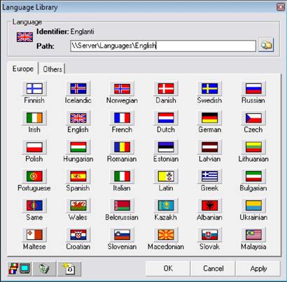 6.4 Setting language library properties You can set unique information to each Flag-buttons in Flag library-window. Open Flag library by right clicking over Flag -button you want to edit.