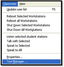 3 Shutdown and restarting student workstations From Classroom menu you can run different functions for students. You can update classroom layout by selecting from Classroom menu, Update users.