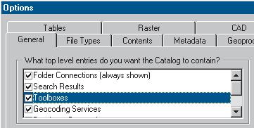 Click the Show/Hide ArcToolbox Window button on the Standard toolbar of ArcCatalog to open the ArcToolbox window. 1 3. Click OK on the Options dialog box.