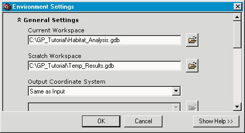 gdb is placed in your GP_Tutorial folder. Setting workspaces You ll set the current workspace to point to your Habitat_Analysis file geodatabase.