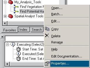 parameters that are set to display in the dialog box of your new Find Potential Habitat model. 6. Right-click your Find Potential Habitat model and click Properties. 7 8 6 7. Click the Parameters tab.