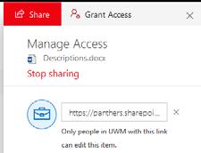 7. If you no longer want to share the file, return to the Share dialog box and click the... (ellipsis) button and choose Manage Access. In the pane on the right, click the link for Stop sharing.