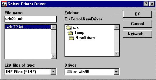 8. In the Select Printer Driver dialog bo, browse to the location of your printer driver files and