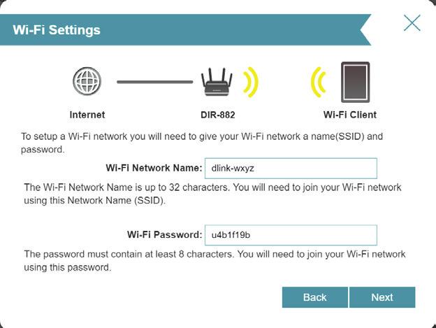 tablets, smartphones, and laptops) will need to have this information entered to be able to connect to your wireless network. Click Next to continue.