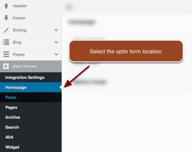 You have a range of locations and page types to select from including: Homepage setup an opt-in form to your homepage of your site Posts setup an opt-in form to all of your blog posts (anything