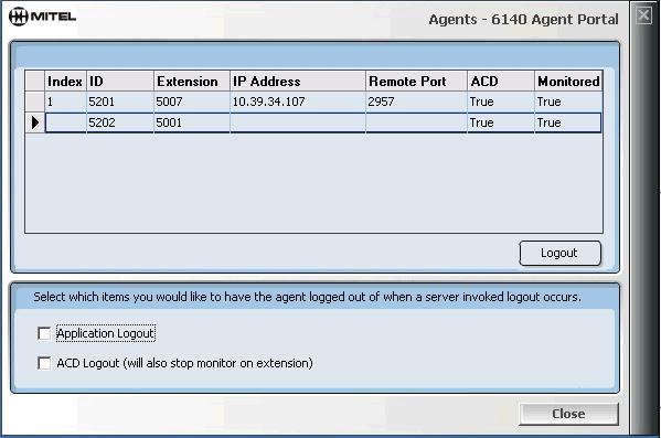 Agent Portal Server 25 Figure 4-20 Agents window In this screen example, the first entry identifies an agent logging in through the Agent Portal Client interface.
