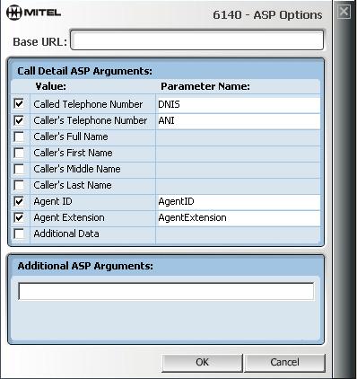 Agent Portal Client 39 Configuring launch of Active Server Page applications In the Settings window, the Active Server Page (ASP) option allows you to place data record information into any