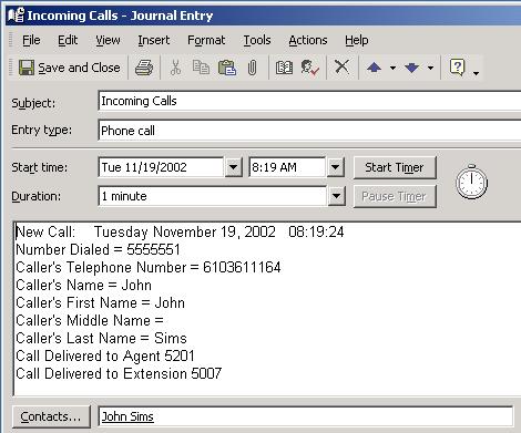 Agent procedures for Agent Portal Client 53 Using Journal Entry window in Microsoft Outlook If the Journal Entry window is displayed on your workstation, use the following procedure to view caller