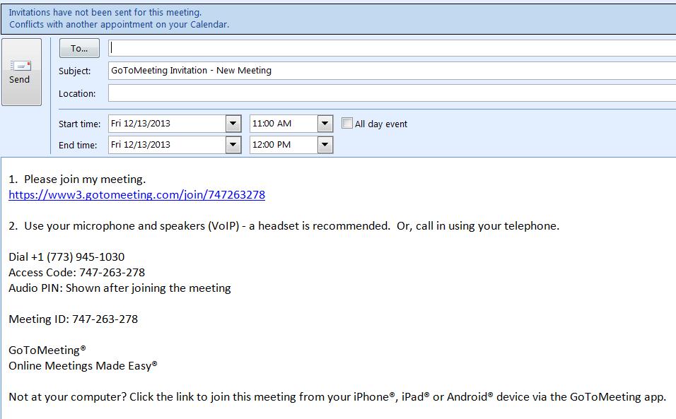 Creates an email Invite attendees Required and/or optional attendees Subject input subject in