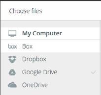 To upload files from accounts hosted with the above services: 1. On the Files tab, click Upload files in the left side bar.
