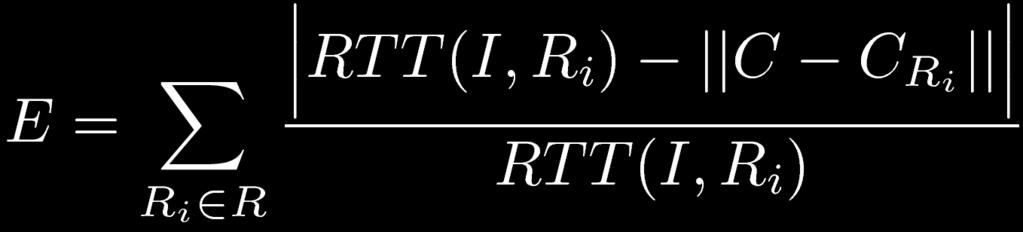 Candidate Coordinate Verification Investigator queries coordinates of random nodes (RSet) Conducts RTT measurement to each RSet member Computes new candidate