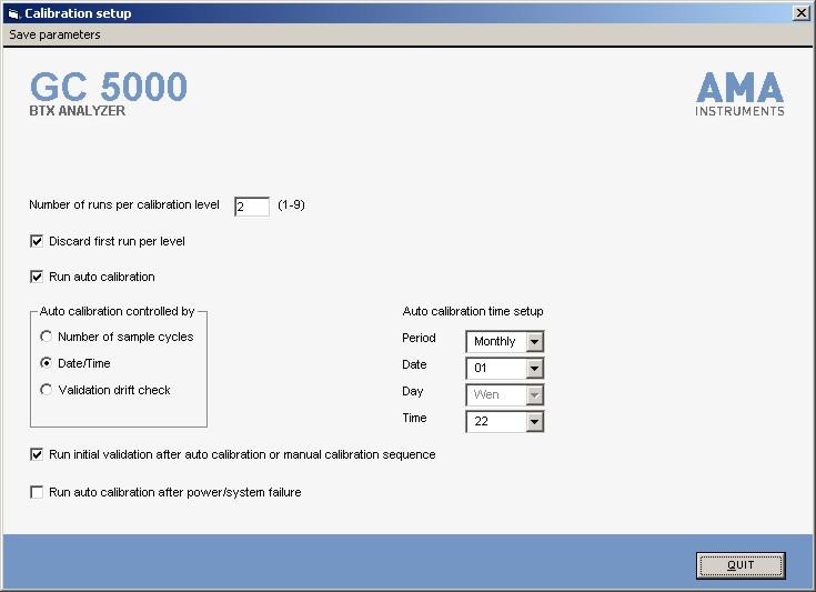 According to the example in the window above, the following entries describe an auto-calibration after a specified number of cycles: 5. Select the radio button Number of sample cycles.