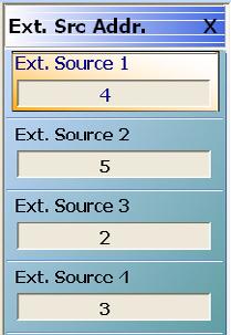3-4 VNA Broadband Configuration Initial System Checkout 9. Ensure that Ext. Source 1 is set to 4 and Ext. Source 2 is set to 5 Figure 3-4. EXT. SRC ADDR (External Source Address) Menu 10.