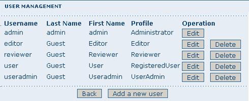 Fig. 3.11: Administration page - User management Fig. 3.12: User administration form 3.