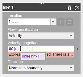 Specify Inlet conditions 3. Right-click and Add an Inlet Boundary Condition. 2. Select the Inlet face. 1.