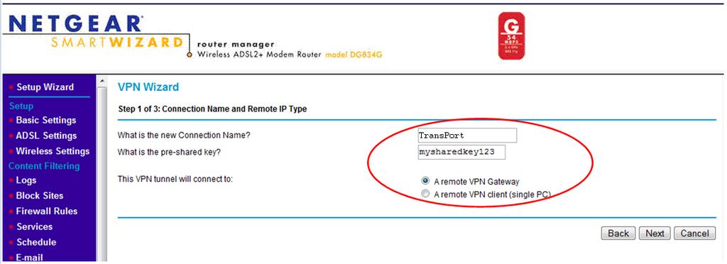 3 NETGEAR CONFIGURATION From the menu on the left, choose VPN Wizard, then click Next: Enter a
