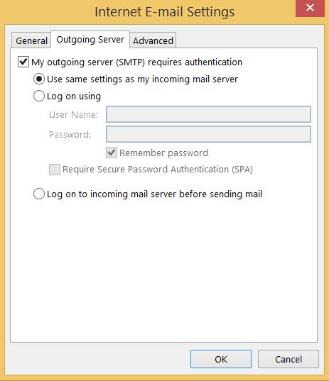 f. Go to More Settings Outgoing Server Tab Check My outgoing