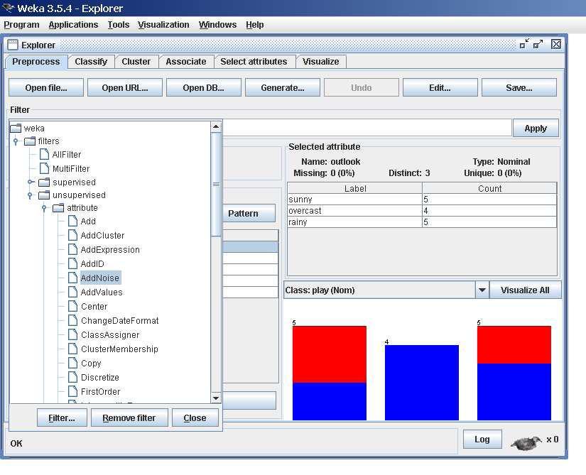 The preprocess section allows filters to be defined that transform the data in various ways. The Filter box is used to set up the filters that are required.