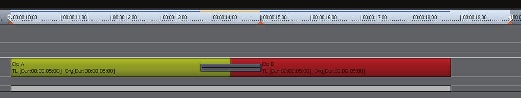 To apply a same-track transition, place two clips together on the same timeline track, position the Edit Cursor near the join and then click the Add Transition button on the Timeline Window.