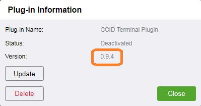 Checking the CCID Terminal Service Plug-In Version Number Before updating the plug-in on the device, check the version number of the newly downloaded plug-in.