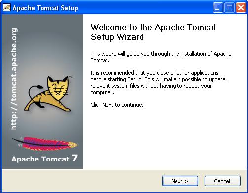Next the Apache Tomcat 7 web server will be installed Click on "Next" and follow
