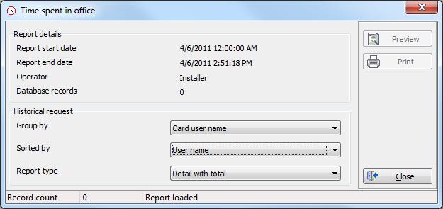 92 Reports 3 Click on the Preview button, select a printer from the drop down list and click OK. The system displays the result of the report.