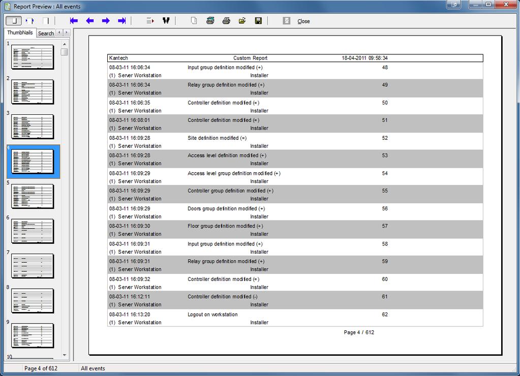 78 Reports Defining a Default All Events Report You may generate a default report that will include all events. The default report is an Historical report type.