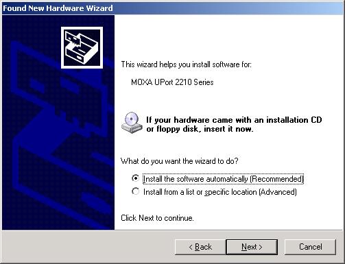 3. Select Install the software automatically (Recommended), and then click Next to continue. 4.