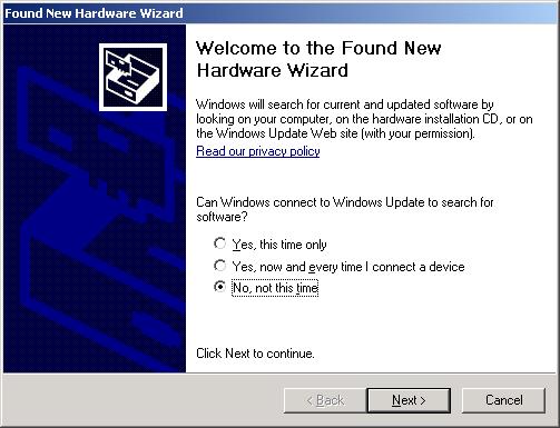 Installing the Driver for the Ports 1. The Found New Hardware Wizard window will open to help you install the driver.