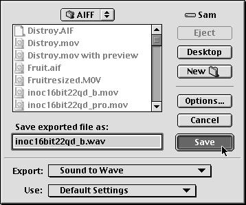 If you want to compress the sound or change its sample size, rate, or number of channels, click the Options button to open the Sound Settings dialog box. Make your changes, and click OK.