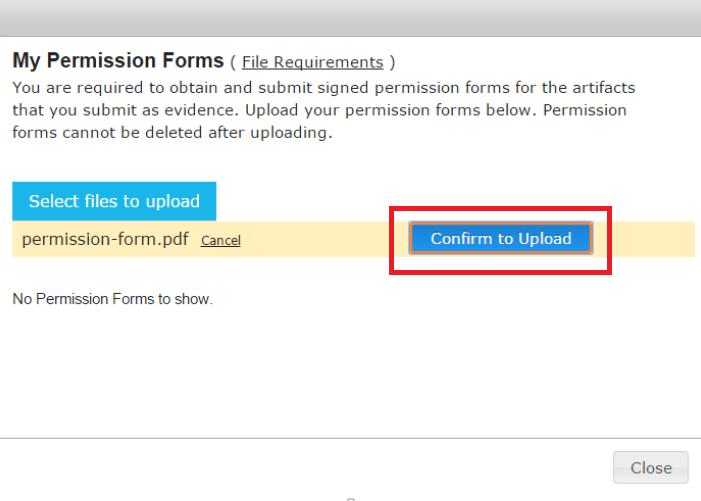For Resubmission, permission form documents relative to the task being submitted must be uploaded even if the form(s) were previously uploaded during the original submission.