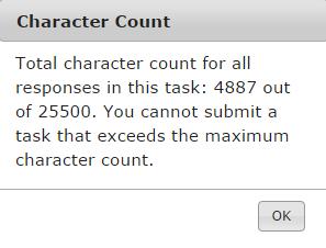 When you select the Character Count button, a pop-up window will appear showing your character count for the textbox (as seen in Figure 30).