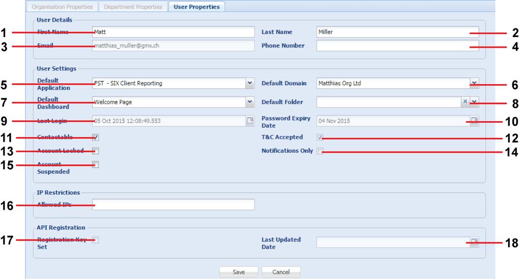 3.8.3 User properties / account settings For editing the user-specific properties, go to Tools User Properties.