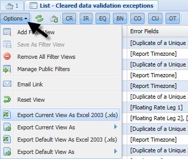 5.3 Export / download data Generally it is possible to export any list-view from the Display Window in different file formats. Depending on the list, there might be different export possibilities.