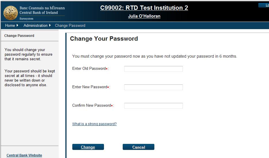 Friday83 Wednesday44! Once satisfied with the new password, select Change.(Fig 2.3 refers) Fig 2.
