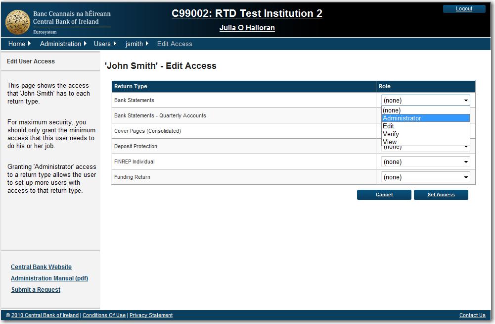 Fig 4.6 Edit Access Page System account type/role and access granted Fig 4.
