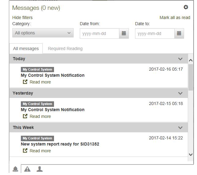 Figure 13: Autonotifications via the bell. All users can set up notifications for system families and system versions. It is also possible to set up notifications for Industry specific information.