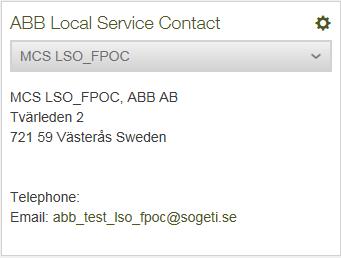 ABB Service and support ABB Local Service Contact Figure 69 presents the widget of contact information to the first point of contact in the ABB local service organization.