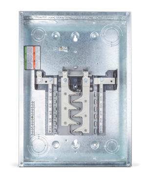 Features: Keyhole mounting slots Diamond knockout design Backed-out anchored terminal screws on ground and neutral bars Cover hanging tabs Galvanized enclosure Main breaker or main lug versions