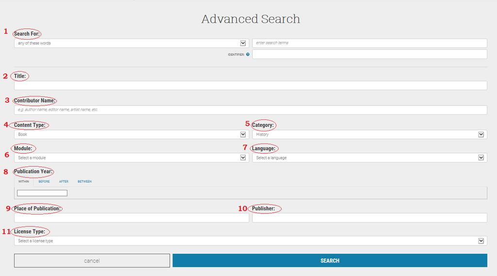 ListBox ListView The Edit Search page allows you to search for documents or books by: 1. Keyword 2. Title 3.