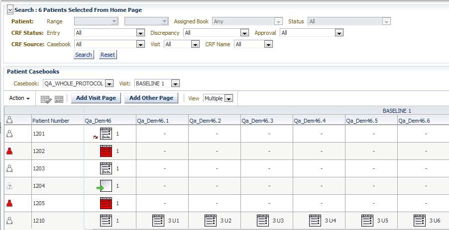 DATA ENTRY: MULTI-PATIENT VIEW Switching to Multi- Patient View brings up additional options in the Search menu Visit Selection Each column is a CRF number